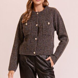 NWT Multicolor Brown Boucle Wool Cardigan Jacket - size SMALL